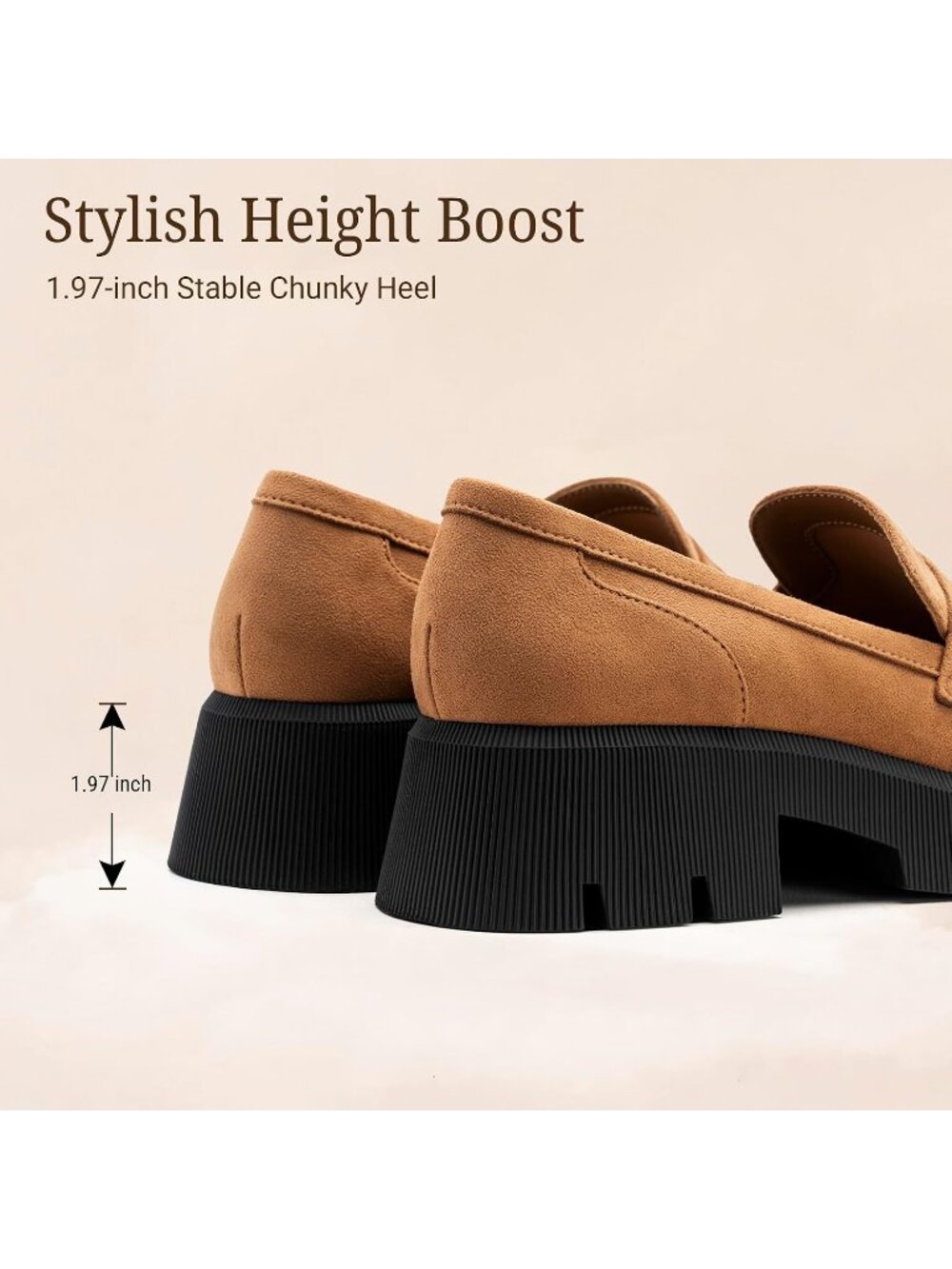 Women's Tan Fitory Suede Chunky Platform Penny Loafers Lug Sole Slip On Flat Sho - Picture 6 of 6